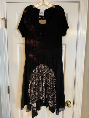 THE MORGAN FACTORY black sweater tunic dress M L